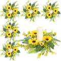 6 Pcs Mini Sunflower Wreath for Front Door Artificial Sunflower Spring Summer Swag Wreath Fake Yellow Floral Candle Rings Wreaths for Pillars Cabinets Window Home Wall Décor