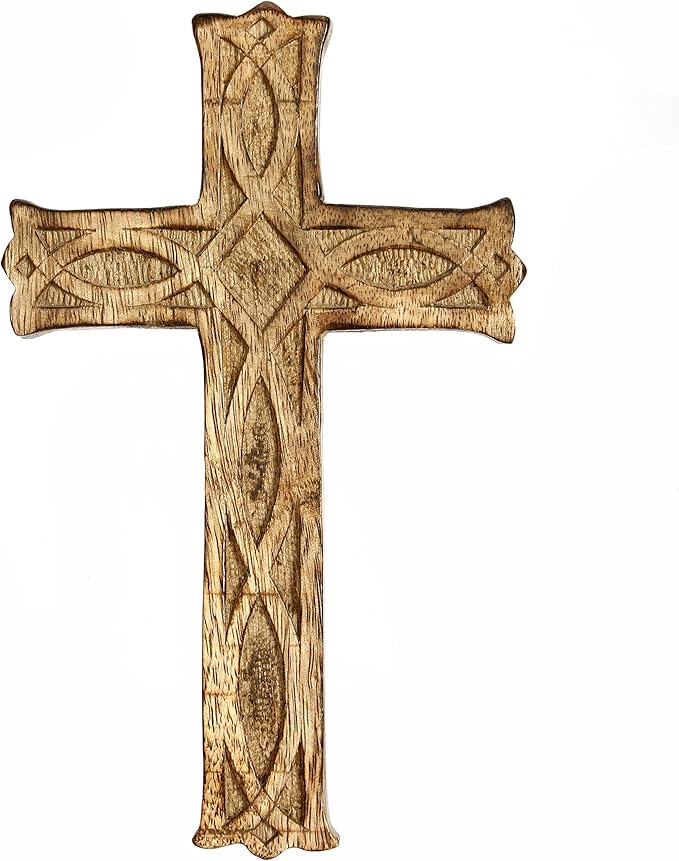 Hosley Hand-Carved Wooden Cross – 8 Inch Rustic Faith Wall Decor | Christian Gift, Prayer Room, Home Blessing, Wedding & Baptism Keepsake