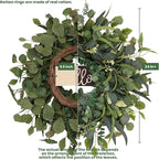 24" Eucalyptus Wreath with Hello Sign for Front Door, All Seasons Greenery Wreath, Artificial Eucalyptus Wreath for Farmhouse Porch, Window, Wall, Year Round Spring Summer Outdoor & Indoor Home Decor