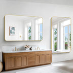 BONEWEI Gold Bathroom Mirror,60x36 inch Wall Mirror for Bathroom Wall Mounted,Round Rectangle Mirror for Bathroom Over Sink,Modern Frame for Home Decor Living Room,Bedroom Entryway,Horizontal/Vertical