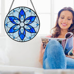 Stained Glass Window Hanging, Blue Tiffany Style Flowers Sun Catcher for Window Door Home Decor Suncatcher Christmas Mother's Day Birthday Gifts for Women Men Mom and Nana 11.8 in