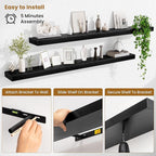 Fun Memories 55 Inch Floating Shelves Bedroom, Large Extra Floating Shelf Set of 2 with Invisible Brackets, Black