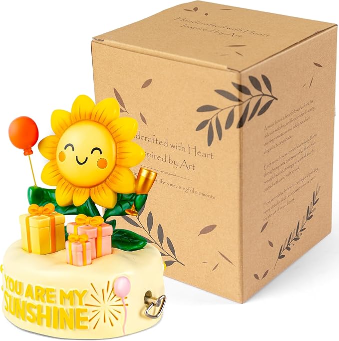Bowu You are My Sunshine Music Box Decor – Sunflower Figurine with Wind up, Collectible Gift for Mom, Daughter, Girlfriend, Desk & Home Ornament