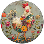 Chicken And Flower Metal Sign Vintage Tin Sign Round Sign Aluminum Sign for Farmhouse Kitchen Outdoor Outside Home Backyard Wall Decor 12 Inch