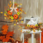 6 Pcs Mini Fall Autumn Swags Wreaths Thanksgiving Artificial Daisy Candle Rings Wreaths Autumn Cabinets Farmhouse Wreath with Ribbon for Pillar Front Door Porch Wall Window Decoration
