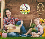 PETCEE Hello Summer Door Sign - 11.5"Farmhouse Sunflower Front Door Decor Welcome Hanger Wreaths for Home Office Summer Hanging Sign Wall Decorations Reusable Seasonal Sign for Kitchen Classroom Porch