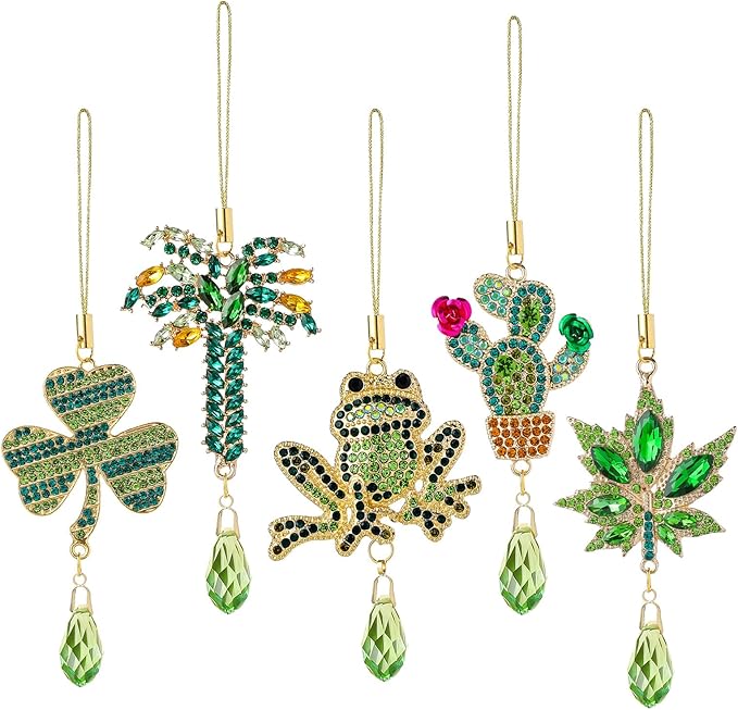 5Pcs Hanging Christmas Ornaments Christmas Tree Green Crystal Drop Pendant for Xmas Wedding Party Gifts Crystal Suncatchers Indoor Home Decor