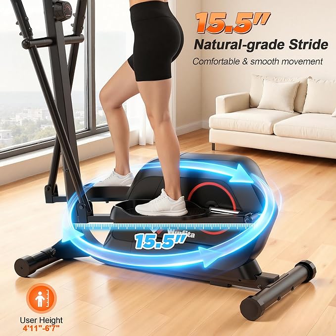 Elliptical Exercise Machine for Home Use, Elliptical Machine with Hyper-Quiet Magnetic Drive System, 14-Level Resistance Adjustment, 15.5IN Stride, 300LBS Weight Capacity, Tablet Holder