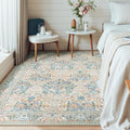 Lessymo Floral Living Room Rug 5x7 Area Rug, Vintage Forest Washable Rugs for Dining Room, Bedroom, Low Pile Non Slip Rubber Green Mat Indoor Boho Carpet for Large Entryway, Beige Brown