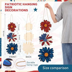 Lineshading 4th of July Decorations Patriotic Decorations Daisy Patriotic Hanging Wreath for 250th Anniversary Wooden Vintage American Hanging Wreaths Door Decor for Memorial Day Porch Wall Decor