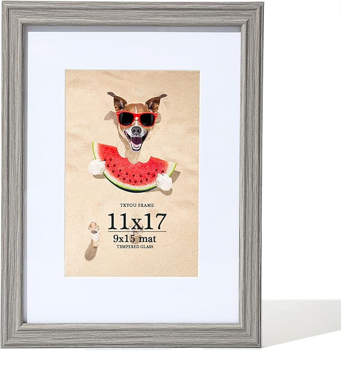 11x17 Picture Frames Grey Woodgrain,11X17 Display Picture 9x15 Pictures with Mat or 11x17 without Mat, 11 by 17 Collage Frames for Wall or Tabletop, Perfect for Home Décor and Gifts