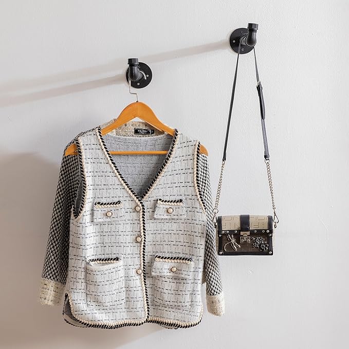 Industrial Wall Pipe Clothes Bar - Heavy Duty Metal Coat Hanger with Hook, Wall-Mounted Garment Holder Racks,Wall Clothing Racks/Hanging Rail, 2Pcs