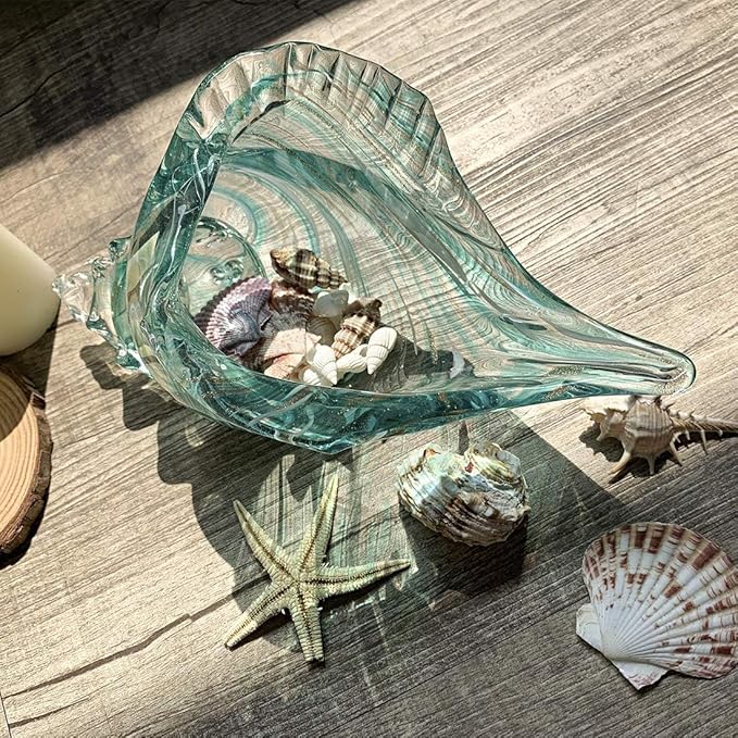 QFkris 9.9" Hand Blown Glass Conch Seashell Figurine Home Decor Art Glass Sea Shell Sculpture