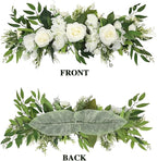 MSUIINT 25.6 Inch Artificial Rose Flower Swag with Green Leaves, Handmade Fake Plant for Front Door, Wedding Arch Flowers Spring Floral Swag, Wall Hanging Swag for Home Party Decor(White)