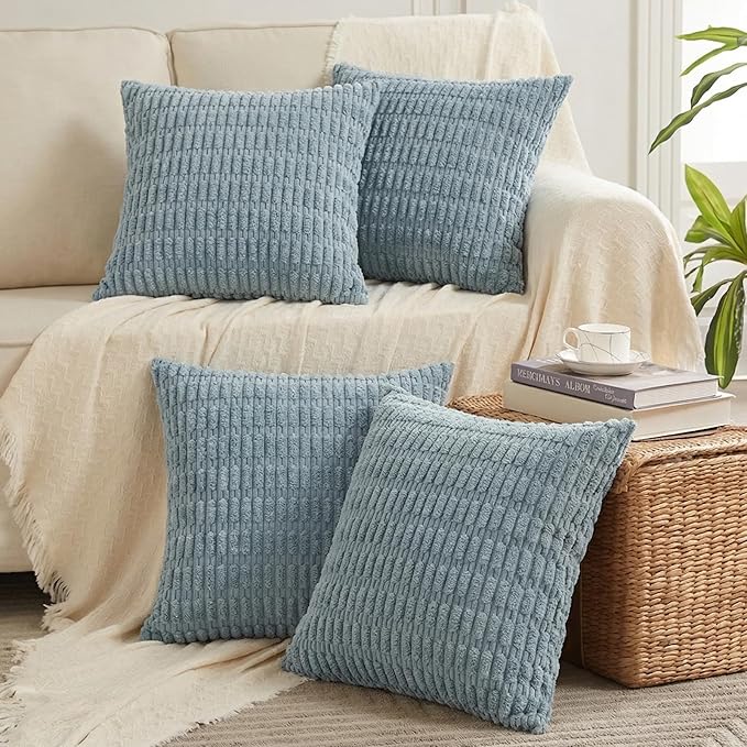 Fancy Homi 4 Packs Decorative Throw Pillow Covers for Living Room Couch Bed, Modern Farmhouse Boho Home Décor Accent Cushion Case, 14" x 14", Light Blue