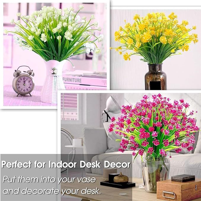 TURNMEON 20 Bundles Artificial Flowers for Outdoors Fake Plants Spring Decor, UV Resistant Artificial Plants Cemetery Flowers Faux Plastic Greenery Shrub for Home Porch Summer Decor 580 Heads(Magenta)