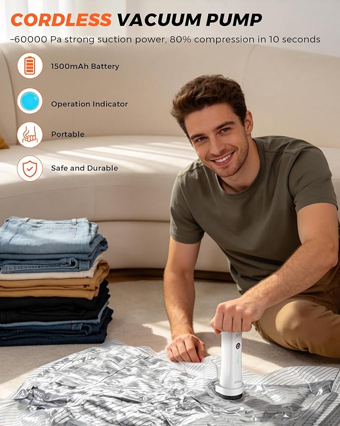 15 Pack Vacuum seal Bags for Clothing Travel with -60000Pa Electric Pump & Luggage Scale, Travel Essentials for Suitcase, Space Saver Compression Packing Bags to Check Luggage Weight & Avoid Fees