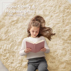 OLANLY Cream Round Rugs for Bedroom - Machine Washable, 9 ft Circle Area Rugs for Living Room, Soft and Fluffy Shaggy Carpet for Teen Girl and Boys, Nursery Rooms, Dorms, Home Decor Aesthetic