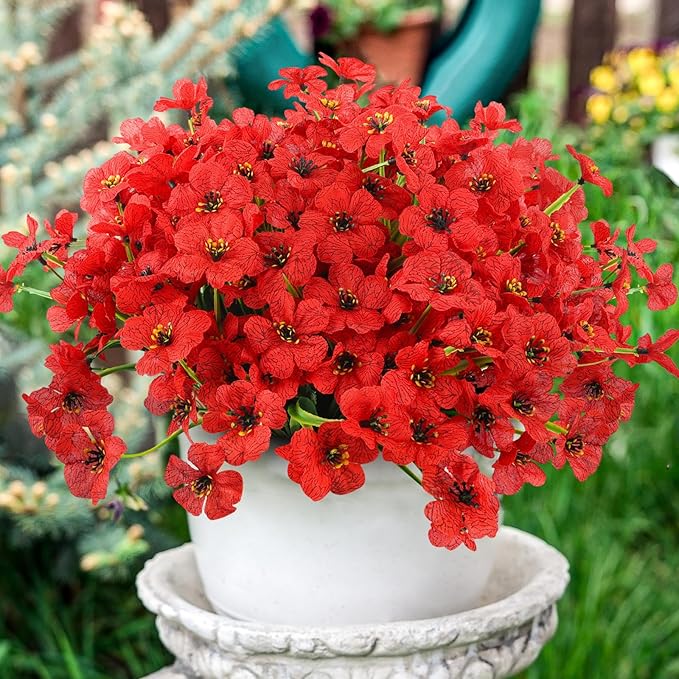MACTING Artificial Flowers for Outdoors Fake Spring Flowers UV Resistant No Fade Faux Plastic Plants for Hanging Planters Window Patio Porch Yard Garden Home Indoor Outside Summer Decorations(Red)