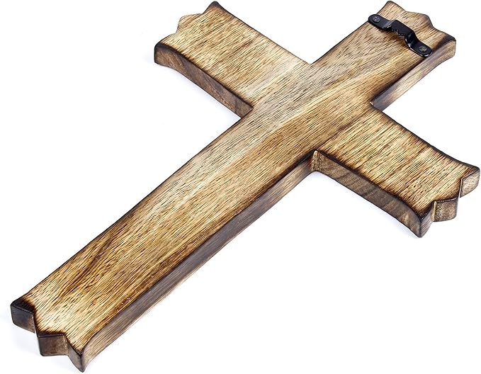 ARTISENIA Wooden Wall Cross Plaque 9" Long Hanging with Hand Carvings Religious Altar Home Living Room Decor