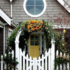 Artificial Sunflower Swag, Decorative Sunflower Wreath with Eucalyptus Leaves Handmade Floral Swag for Mirror Home Wedding Party Door Tabletop Decoration(Green)