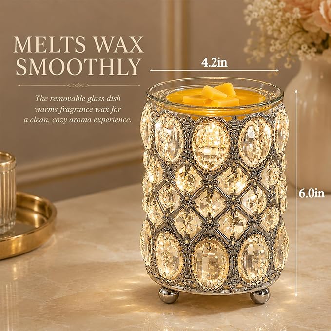 Leyoue Wax Warmer Wrought Iron Crystal Wax Melt Warmer Electric Oil Burner Wax Melt for Gifts & Decor, Home, Office, SPA,Bedroom