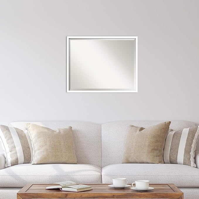 Amanti Art White Wall Mirror 23x29 Svelte White Rectangle Bathroom Mirror for Wall Decor Living Room, Large Modern Wood Frame, Hangs Horizonally and Vertically, Bathroom Decor, Beveled Edge