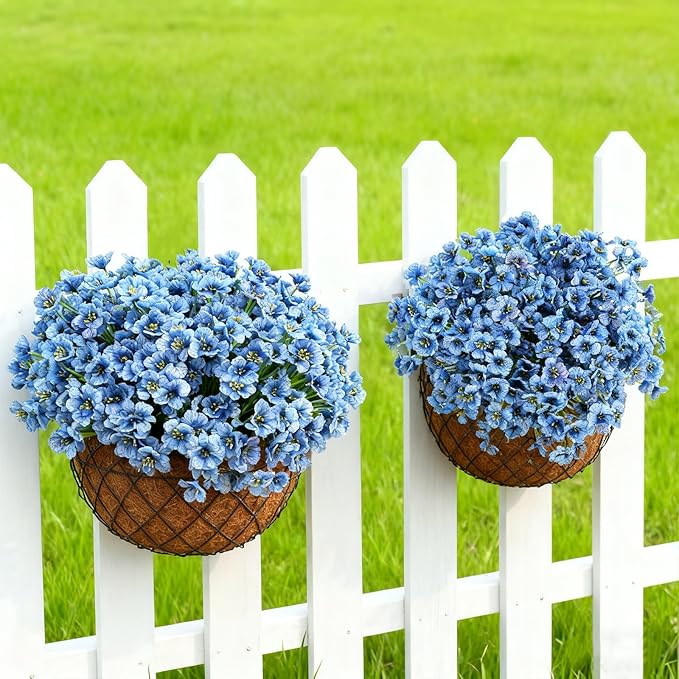 24 Bundles Artificial Flowers for Outdoor Faux Plants for Spring Summer Decoration, UV Resistant Realistic Silk Plastic Fake Flowers Garden Porch Patio Balcony Yard Front Home Decor