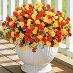 Artificial Flowers for Outdoors Decoration, 6 Bundles Silk Marigold Flower UV Resistant Look Real Faux Plants for Garden Porch Planter Patio Balcony Yard Home Decor (Yellow Orange)