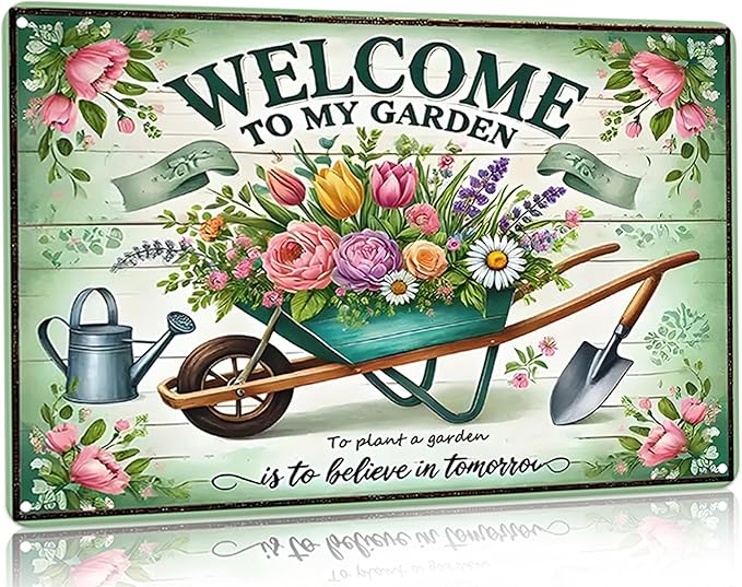 Bestylez Gardening Gifts Vintage Gardening Signs Welcome to My Garden Tin Sign for Home Garden Greenhouse Living Room Bedroom Yard Cottage Outdoor Decor 8X12 Inch (3357)