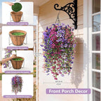 INQCMY Artificial Hanging Flowers Decoration, 8pcs Fake Floral Basket Plants for Outdoor Porch, Faux Shrubs Home Spring Decor UV Resistant Potted Violets for Outside Garden No Fade