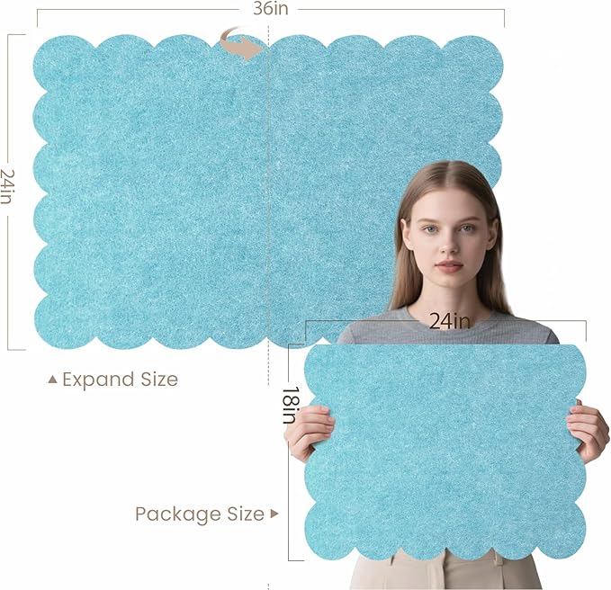 Lightomorrow Scalloped Bulletin Board, 36 x 24 Inches Felt Pin Board - Decorative Cork Alternative for Wall, Foldable Picture Self-Adhesive Vision Prayer Board with 20 Pushpins - Turqoise Blue
