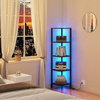 TUTOTAK Corner Shelf with LED Light, 5-Tier Corner Bookshelf for Small Space, Narrow Display Corner Shelf Stand with Storage Rack, for Living Room, Bedroom, Black BS08BK005L