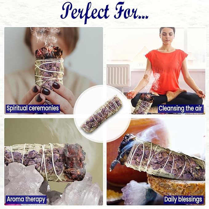 Lavender with White Sage - Bholi Sage Plus Sage Incense Sticks for Cleansing Negative Energy, Sage Sticks for House Cleansing - Lavender with White Sage Smudge Sticks Pack of 4