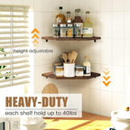 Fun Memories Corner Shelf Wall Mount, Floating Corner Shelves, Set of 2 Corner Wall Shelf Organizer, Rustic Wood Wall Storage Display Shelves for Living Room Bedroom Bathroom Kitchen, Rustic Brown | Organizer