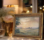 Vintage Gold Framed Wall Art Retro Fall Sunset Country Oil Painting Canvas Prints Watercolor Autumn Landscape Picture Rustic Farmhouse Soft Nature Poster Artwork for Living Room Bedroom, 9x11in
