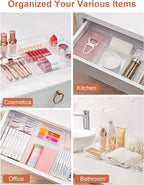 SMARTAKE 13-Piece Drawer Organizer with Non-Slip Silicone Pads, 5-Size Desk Drawer Organizer Trays Storage Tray for Makeup, Jewelries, Utensils in Bedroom Dresser, Office and Kitchen (Clear)