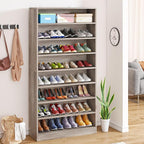 Tribesigns Tall Shoe Cabinet, 9 Tiers 40-45 Pairs Heavy Duty Wood Freestanding Shoe Storage Cabinet, 70.8'' Tall Shoe Cabinet with Open Storage for Entryway (1, Beige Gray)
