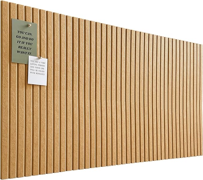 Large Cork Board for Office, 8 Pack Felt Wall Tiles with Slat Wall Paneling and Safe Removable Adhesive Tabs, Felt Bulletin Board Pin Board Cork Boards for Walls - Mustard