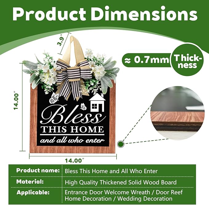 14'' Bless This Home and All Who Enter Wooden Door Sign - Welcome Wreaths for Front Door Rustic Bless This House Outdoor sign for Front Door, Housewarming Gift for Front Door Entryway Kitchen Garden and Porch All Seasons