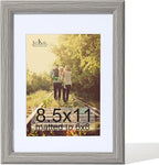 KTKDE 8.5 X 11 Picture Frame,Display Pictures 6x8 with Mat or 8.5 x 11 Without, Tempered Glass, 8.5 by 11 Gray Wooden Frames Wall or Tabletop Frame,Certificate Document Diploma Award Frame best gift