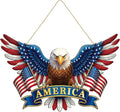 Wooden 4th of July Decoration Door Wreath for Front Door Sign America Eagle Wall Signs,250 Anniversary Independence Day Patriotic Day Wreath Welcome Memorial Day Hanging for Home Party Outdoor Indoor