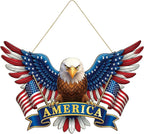 Wooden 4th of July Decoration Door Wreath for Front Door Sign America Eagle Wall Signs,250 Anniversary Independence Day Patriotic Day Wreath Welcome Memorial Day Hanging for Home Party Outdoor Indoor
