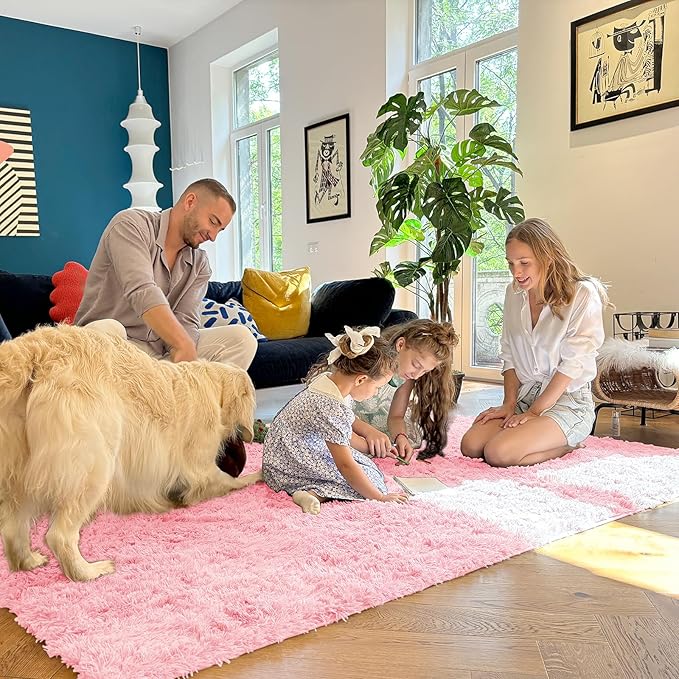 OLANLY 2x6 Machine Washable Runner Rugs for Hallway, Soft Fluffy Shaggy Bedside Rugs for Bedroom, Living Room, Indoor Floor Carpet for Kids Girls and Boys, Nursery Rooms, Home Decor Aesthetic, Pink