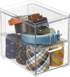mDesign Stackable Storage Containers Box with 2 Pull-Out Drawers - Stacking Plastic Drawer Bins for Closet Organization, Linen, Coat, Bedroom or Entryway Closets - Lumiere Collection - 4 Pack, Clear