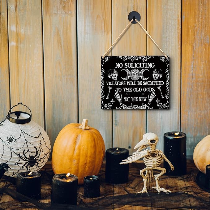 Lacosu Wall Pediments No Soliciting Sign for House Home,No Soliciting Welcome Sign for Front Door,Witchy Wall Decor,Gothic Wall Decor,10x8 Inches