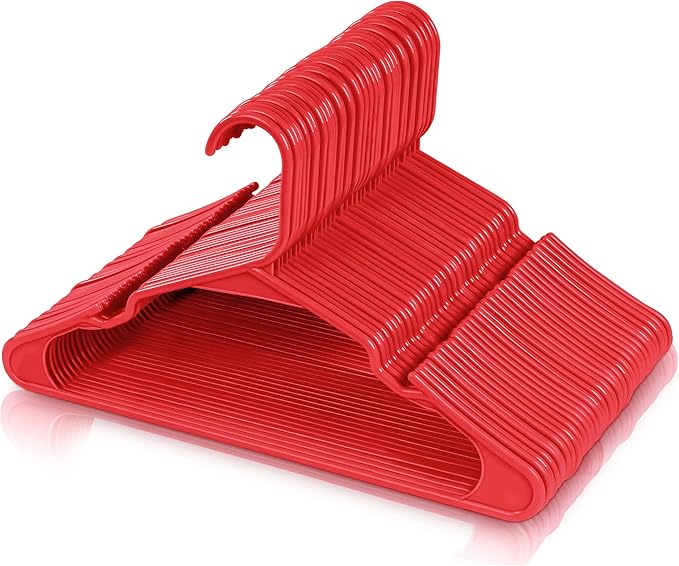 Utopia Home Plastic Hangers 30 Pack - Perfect Space Saving Clothes Hanger - Durable and Strong - Perfect Closet Organizers with Shoulder Grooves (Red)