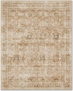 Washable 4x6 Rugs for Living Room, Boho Non-Slip Vintage Distress Small Rugs for Bedroom Nursery Office, 0.3" Neutral Oriental Throw Thin Carpet with Cushioning Pad, Brown/White/Multi