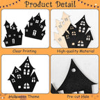 Haooryx Halloween Haunted House Wooden Ornaments - 36 Pcs Black Eerie Haunted House Themed Pendants Wood Craft Gift Tags Hanging Ornament with Ropes for Halloween Party Haunted House Decoration Supply