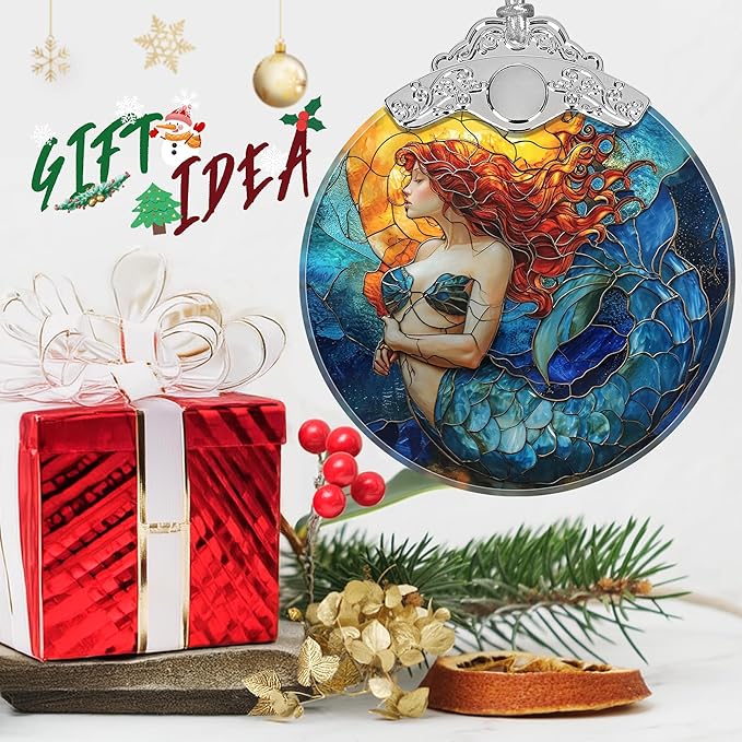 Mermaid Stained Glass Orament - Christmas Ornament - Christmas Decorations for Tree - Holiday Present ldeas - Gift Exchange
